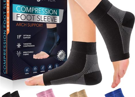PhysFlex Compression Socks for Plantar Fasciitis, Achilles Tendonitis Relief – (1 Pair) Ankle Compression Sleeve for Heel Spurs, Foot Swelling & Fatigue – Arch Support Brace for Everyday Use