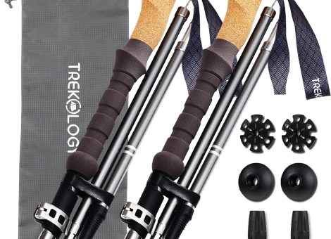 TREKOLOGY Trekking Poles Collapsible Nordic Hiking Poles – Cork Handle 2pc Ultralight Folding Walking Sticks, Hiking Sticks, Lightweight Aluminum Foldable Trekking Walking Sticks for Seniors Women Men
